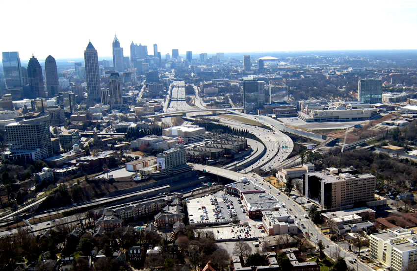 Aerial Peachtree St, Atlantic Steel, Downtown Connector